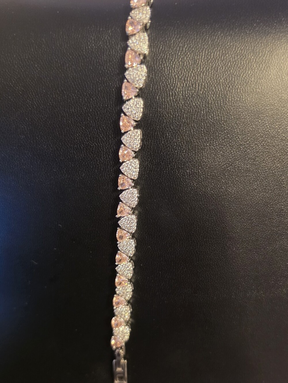 Elegant Pink and Silver Tone Heart Tennis Bracelet - Women Jewelry